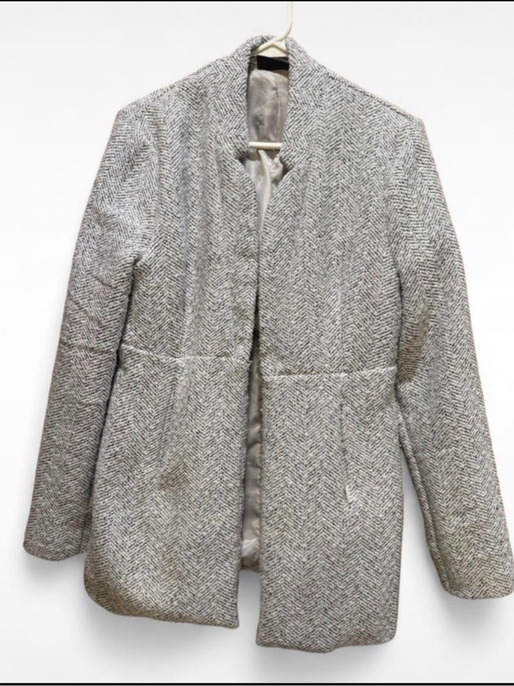 VICI Grey Herringbone Open Front Coat Jacket Medium Minimalist Fall Layer